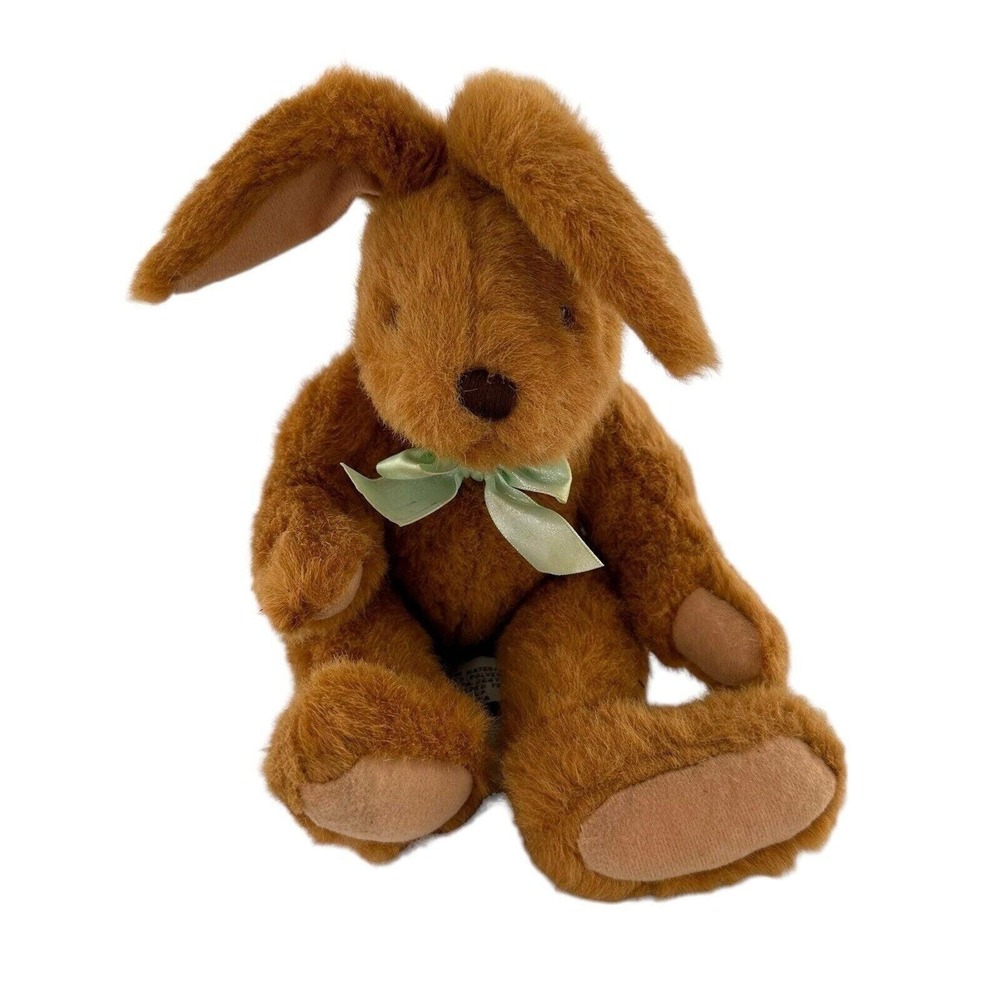 Vintage Crisha Playful Plush Bunny Green Bow Soft Toy 12" Stuffed 1988 Easter